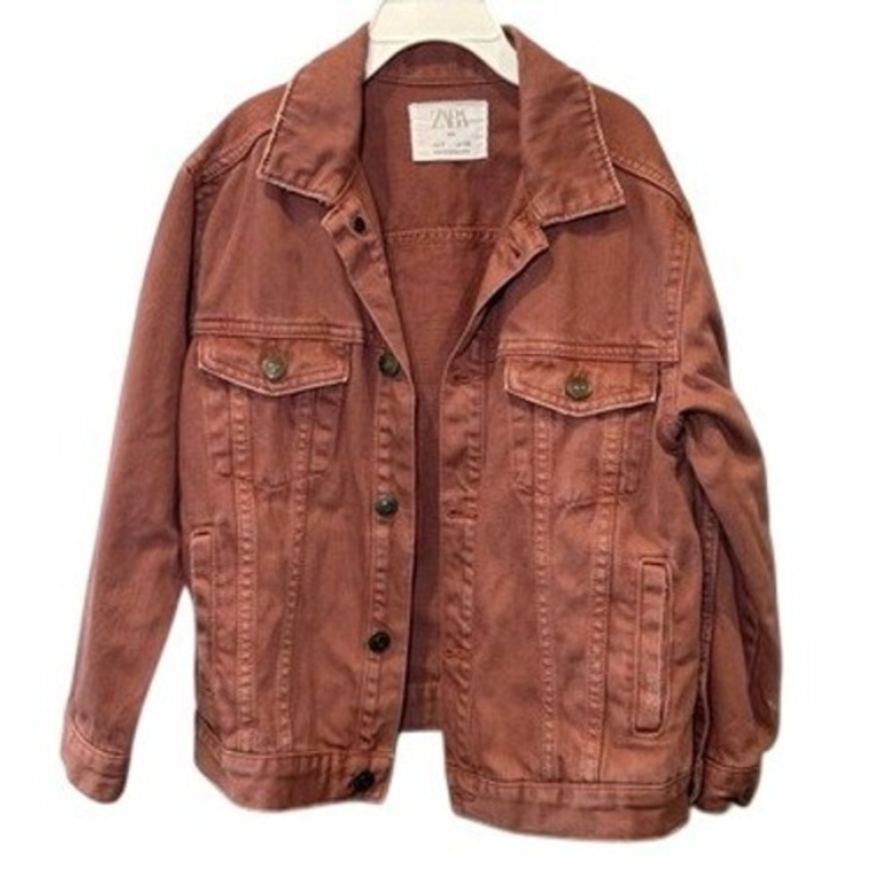 ZARA Kids Brick Red DENIM Jacket Pockets Cotton Size 7